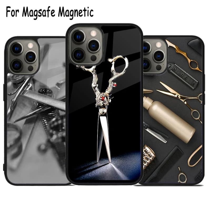 Custodia per telefono con ricarica wireless a forma di forbici per capelli per iPhone 17 Air 15 16 16e 14 13 11 12 Pro Max Plus, cover magnetica Magsafe con paraurti