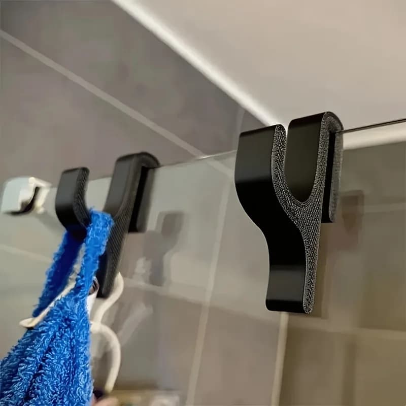 Gancio per porta doccia senza trapano 1/2 pezzi per porta in vetro, supporto a ventosa in plastica resistente, asciugamano da bagno senza telaio nero e gancio per accappatoio
