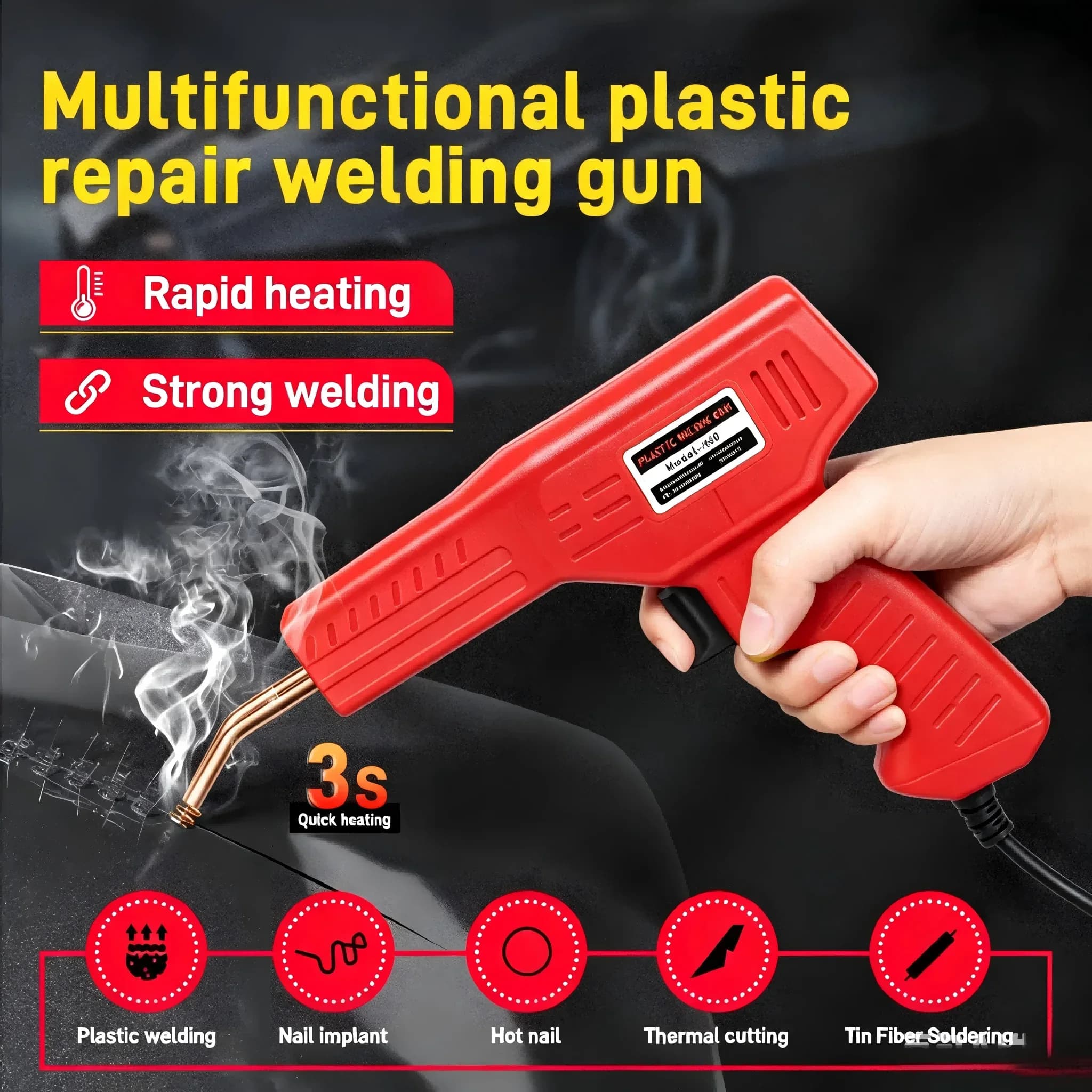 Multifunctional Plastic Welding Gun Hot Stapler Car Bumper Repair Kit 3sFast Heating Plastic Welder for Auto Bumper Crack Repair