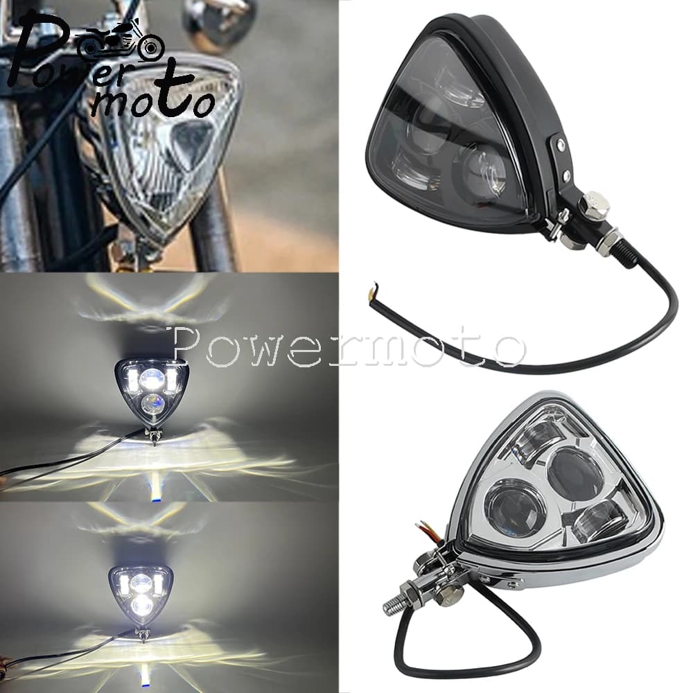 Universal Vintage Cafe Racer Motorcycle Headlight Retro Front Triangle Headlamp For Harley Honda Chopper Cruisers Bobber Custom