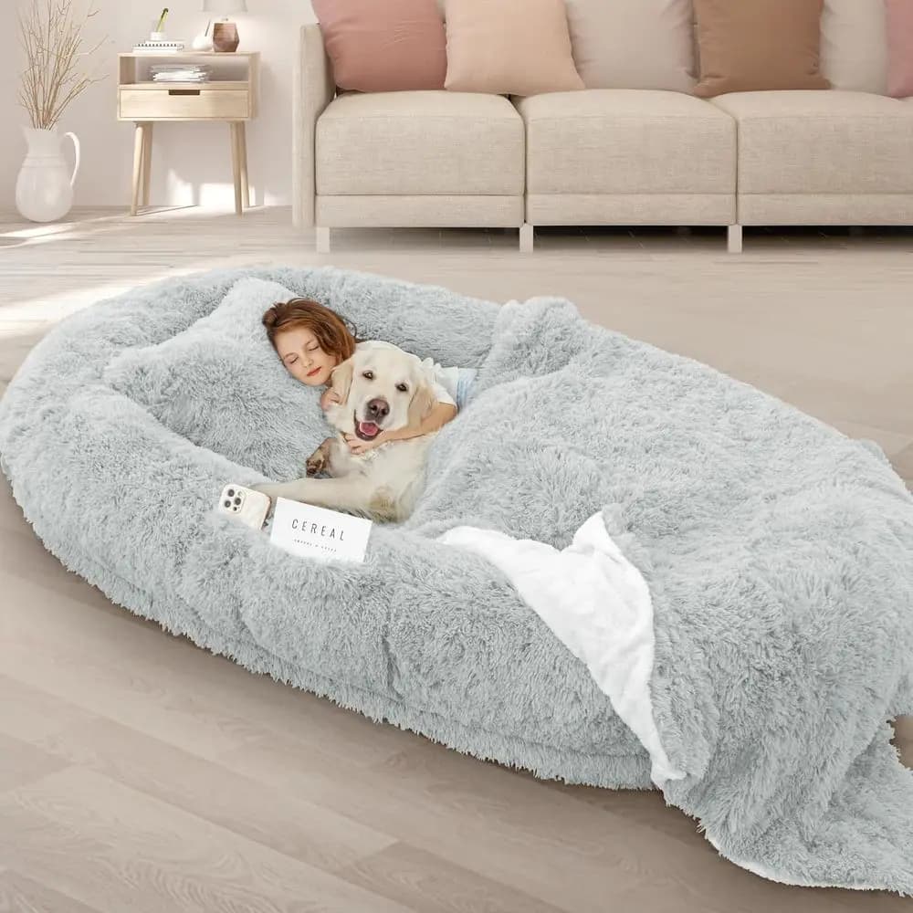 Cuccia per Cani Oversize 71x45x12 in Memory Foam Grigio con Cuscino, Coperta e Cinghia per Adulti e Animali di Grossa Taglia, Personalizzabile