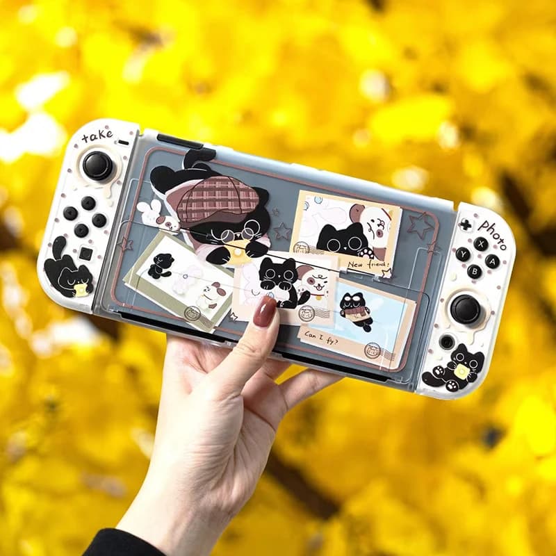 Guscio protettivo per gatti adorabili per Nintendo Switch Custodia Oled Cover rigida per PC Grip posteriore Guscio Kawaii per accessori Nintendo Switch 2