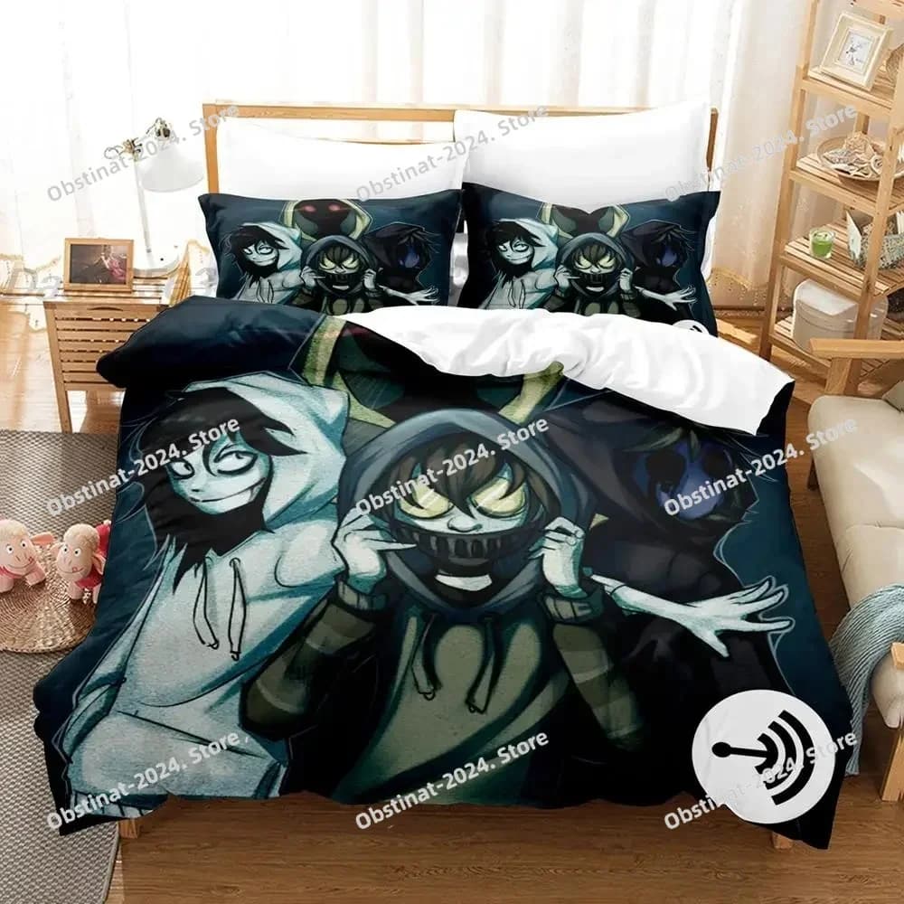 Creepypasta Set biancheria da letto Singolo Twin Completo Queen King Size Set copripiumino per camera da letto per bambini per adulti Set lenzuola Anime con stampa 3D