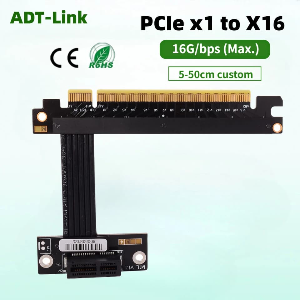Cavo di prolunga ADT PCI Express 4.0 x16 a x1, da 16X maschio a 1X femmina, per schede di acquisizione PCIe x1, SSD RAID, LAN, schede GPU USB