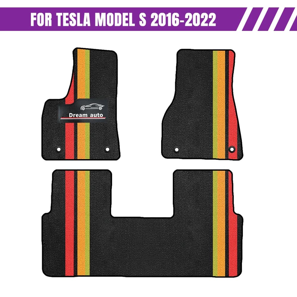 Car mats with buttons for Tesla Model S 2016-2022 Chenill Black Car-specific mats Waterproof Car accessories