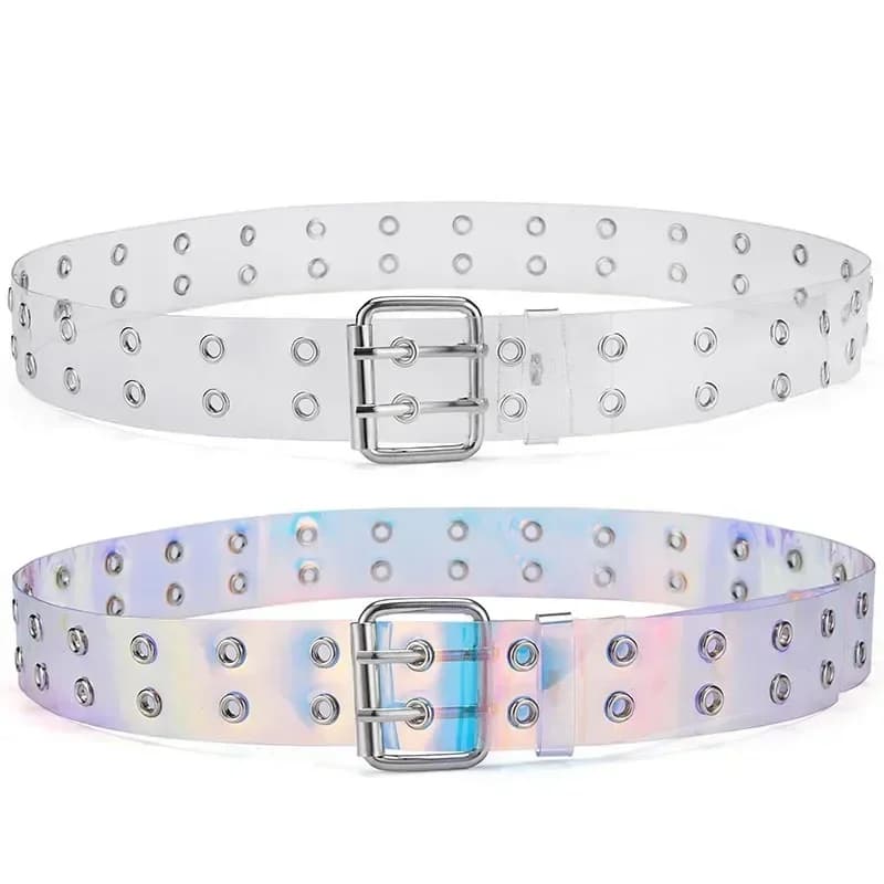 Women Transparent Holographic PVC Belt Rainbow Laser Waist Belt With Pin Buckle For Jeans Pants Dress