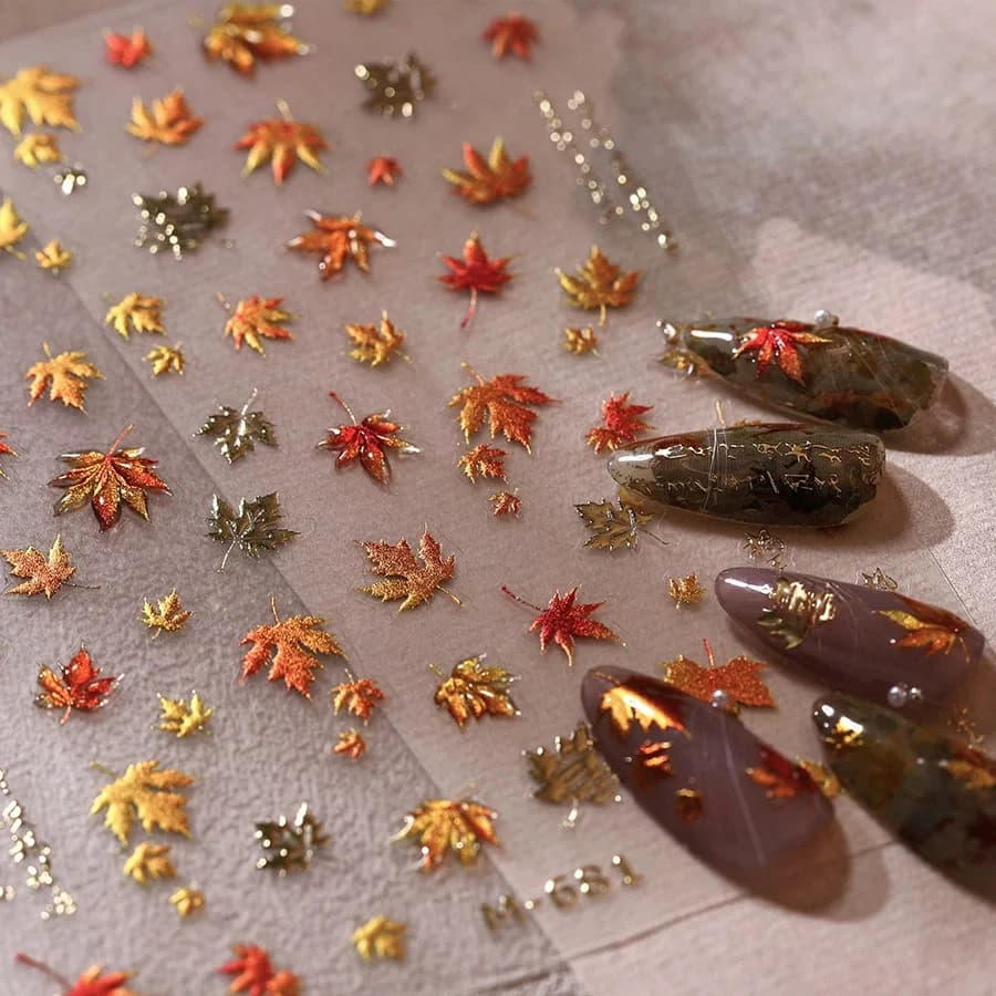 1pc 5D Relief Jelly Autunno Foglia d'acero Nail Art Stickers Shiny Golden Story Adesivo Decalcomanie Manicure Splendidi ornamenti Fornitore *