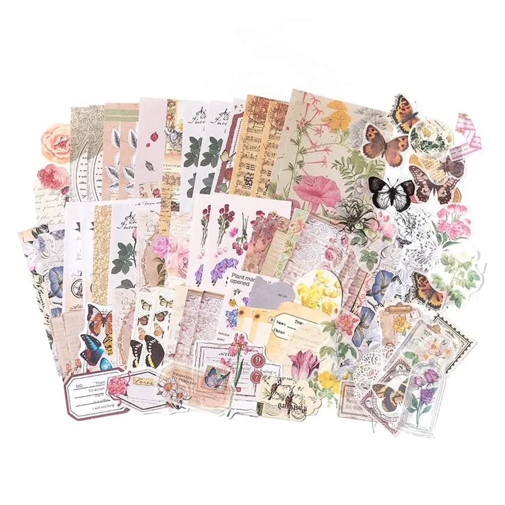 520Pcs Vintage Scrapbooking Stickers Pack,DIY Retro Journaling Supplies Stickers Kit,Flowers Scrapbook Paper Accessories