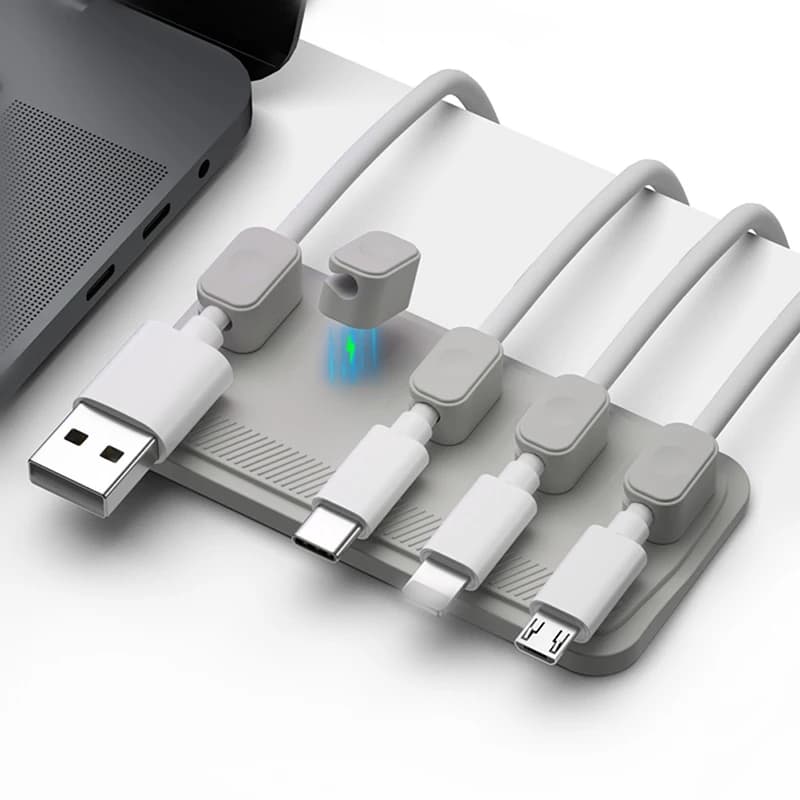 5 In1 Magnete Avvolgicavo Adesivo Silicone Cavo USB Fissatore Organizzatore Supporto per cavo in tinta unita Clip per caricabatterie per scrivania da ufficio