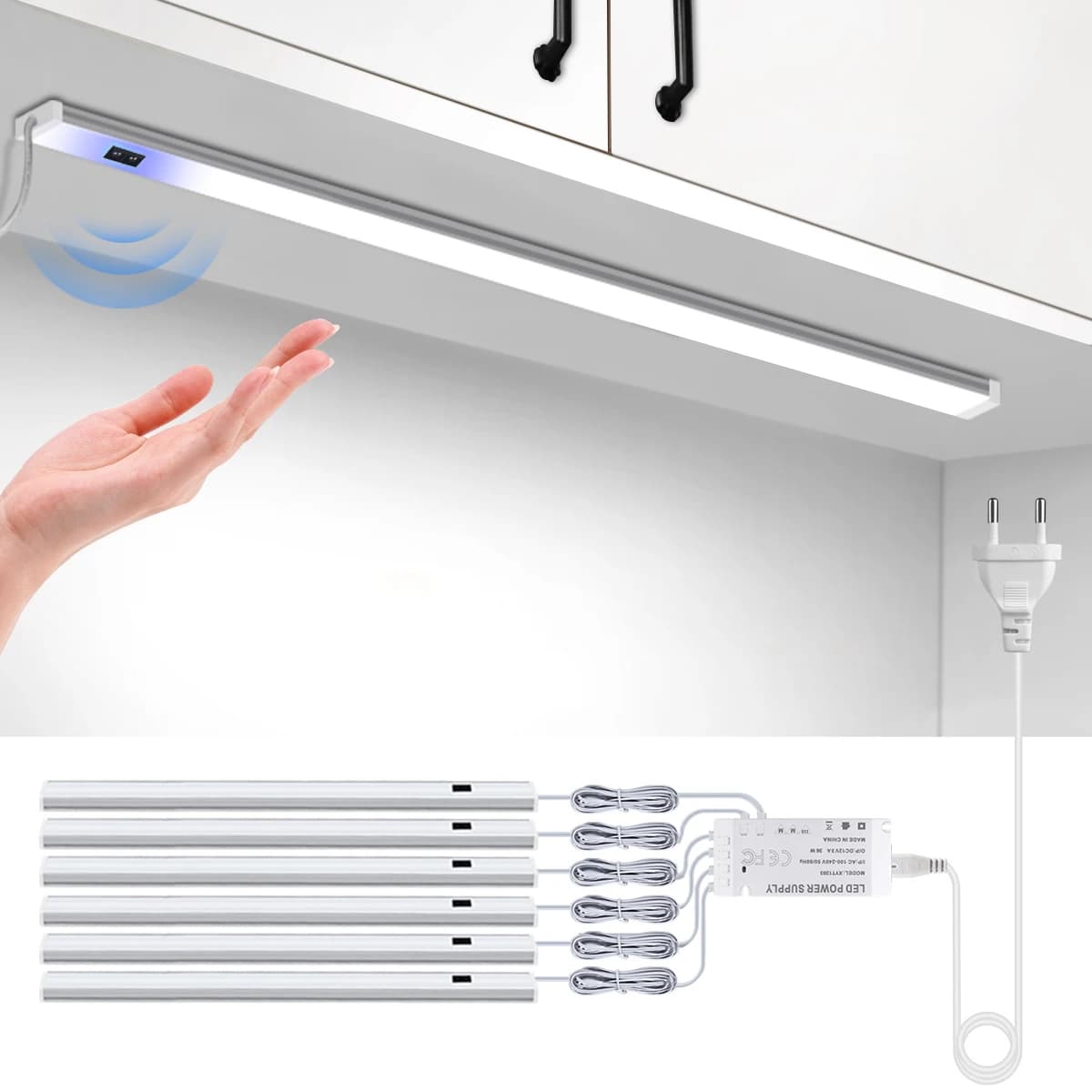 Bagno Cucina LED sotto l'armadio Luce Scansione manuale Interruttore sensore di movimento 12V Barra in alluminio Tubo luminoso Mensola camera da letto fai da te Retroilluminazione
