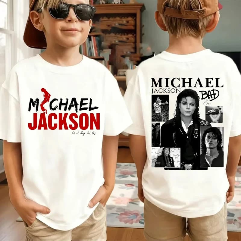 King of Pop Michael Jackson Fashion T-shirt for Children Anime Cartoon Printed Cute Short-sleeved Top Boys Girls Summer T-shirts