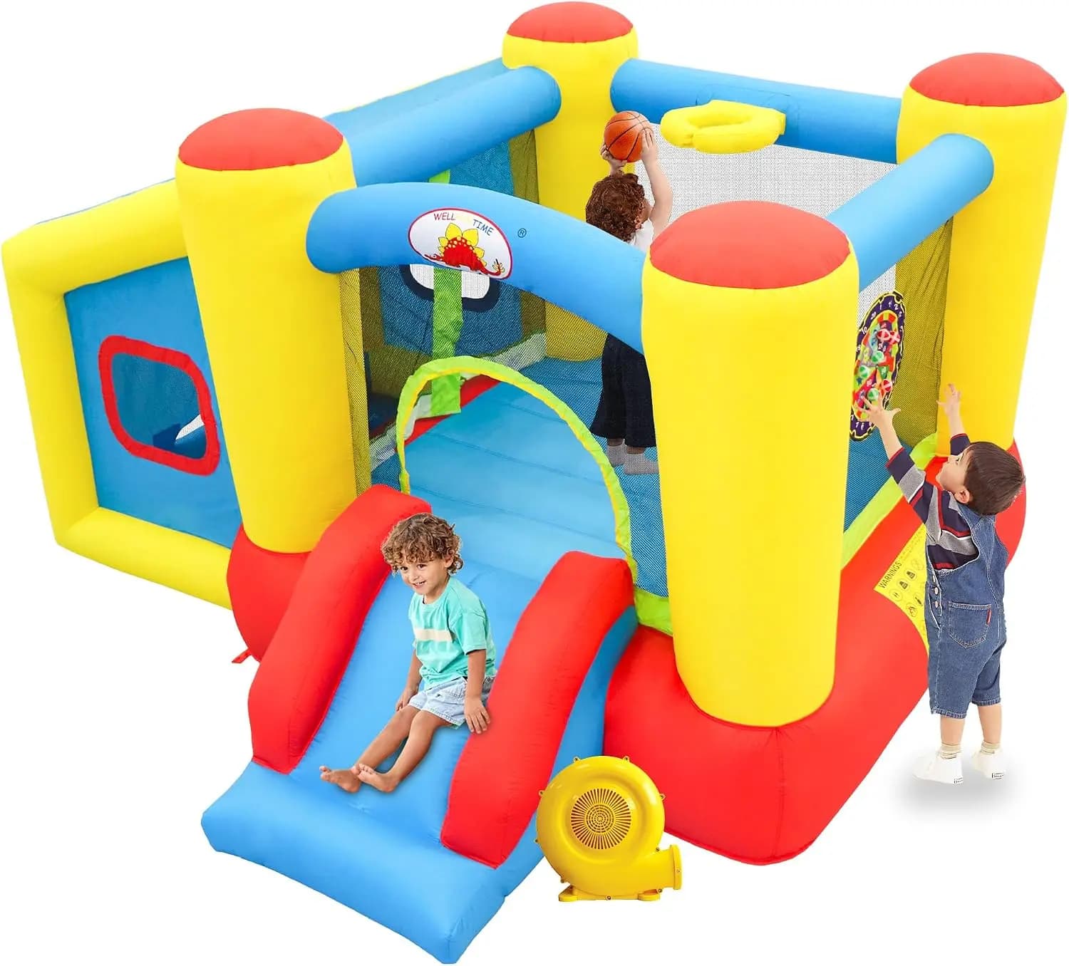 Inflatable Bounce House with Blower, Bouncy Castle & Jumping Castle Slide, Kids Bouncer with Ball Pit, Basketball Rim, Dart Targ