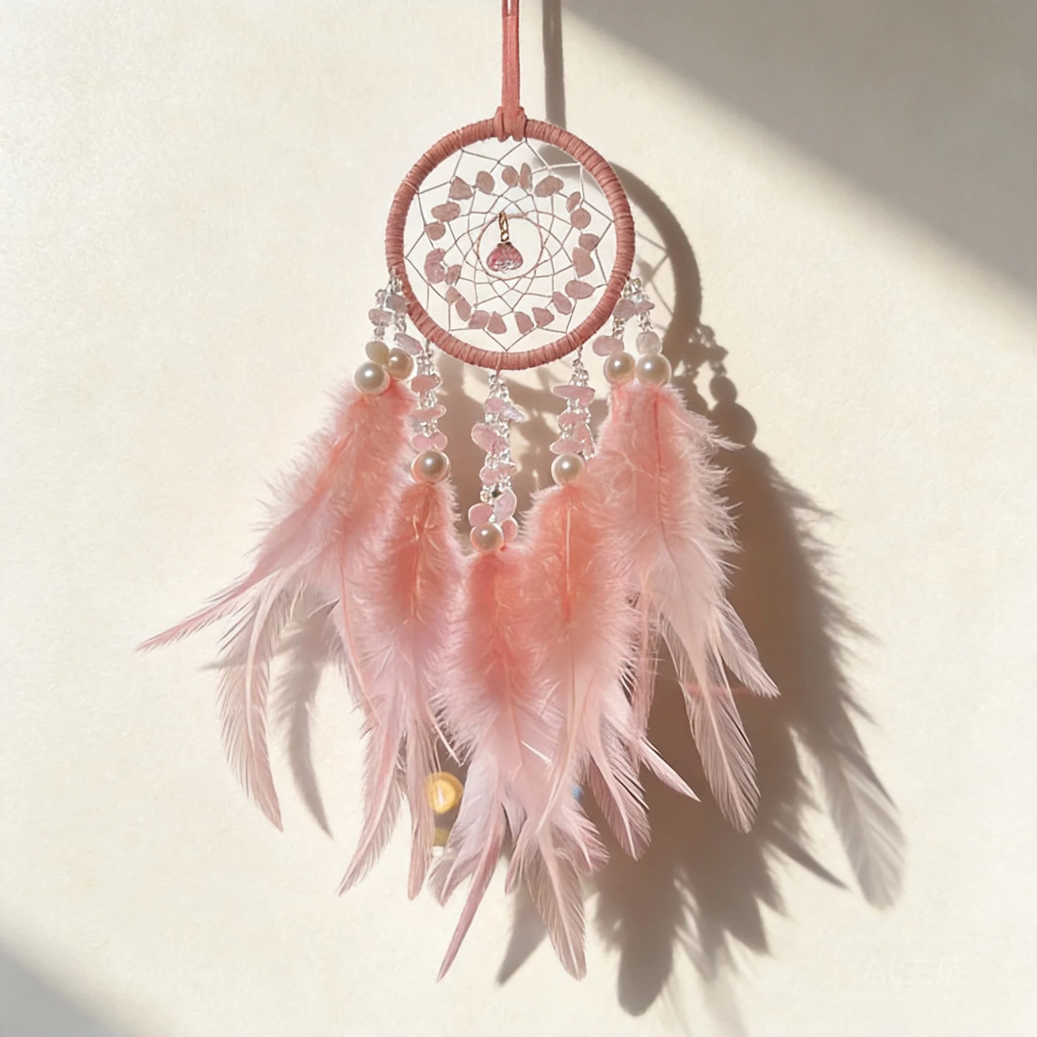 Chinese Lucky Crystal Dream Catcher Car Rearview Mirror Hanging Ornament Soft Feather Wind Chime Blessing Fortune Auto Interior
