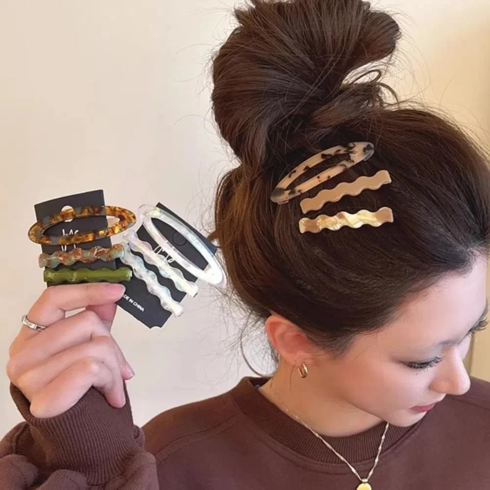Retro Alloy Acetate Hairpin Set Duckbill Clip Barrettes Cute Hair Clip Geometry Headwear Bangs Clip Girls