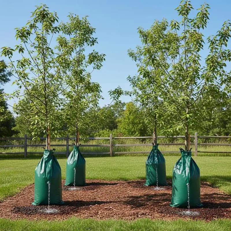 Serbatoio di idratazione da 20 galloni per piantine, giardini e frutteti, 4 confezioni, rilascio lento di 5-9 ore, mirato alle radici profonde, chiusura con cerniera resistente, sistema di irrigazione a goccia ricaricabile
