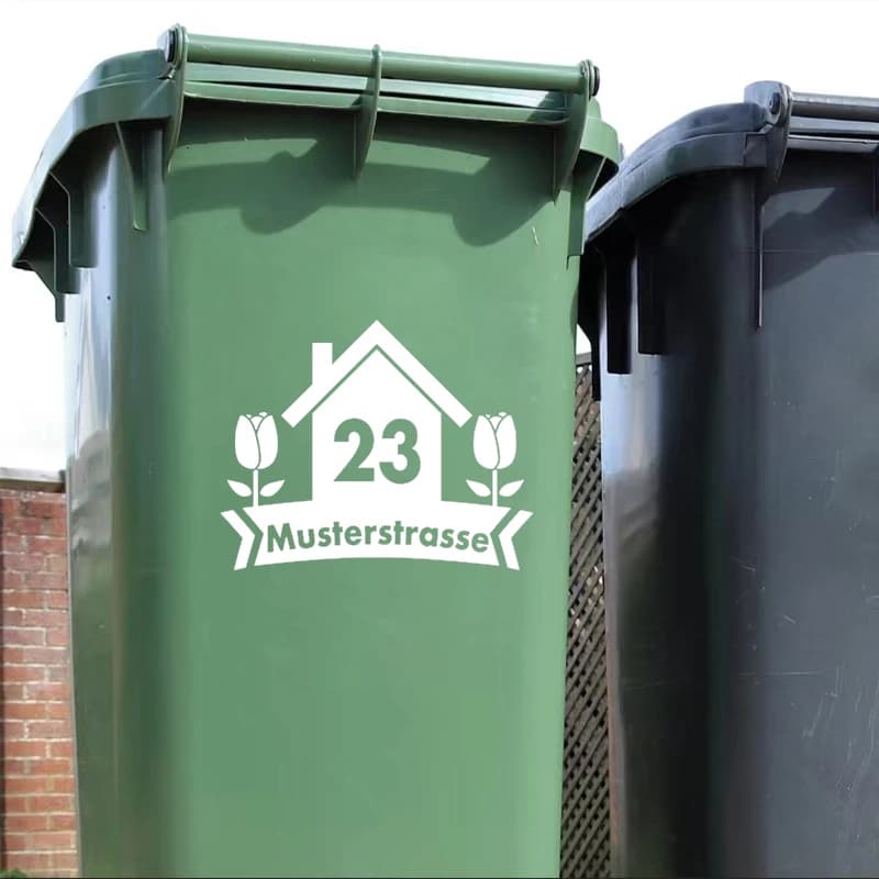 2 pezzi Tulip Wheelie Bin adesivo in vinile numero civico spazzatura pattumiera adesivo decorazioni per la casa rimovibile 28*22.5cm