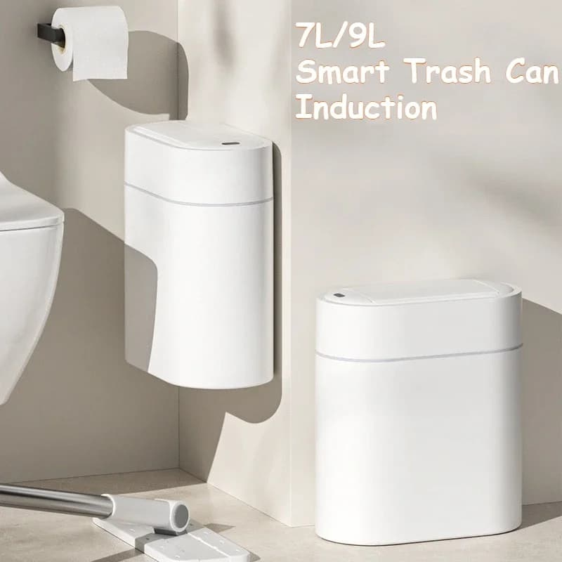 7L/9L Smart Induction Trash Can Household Automatic Electric Garbage Bin with Lid Wall Mounted Narrow Slit for Toilet Bathroom