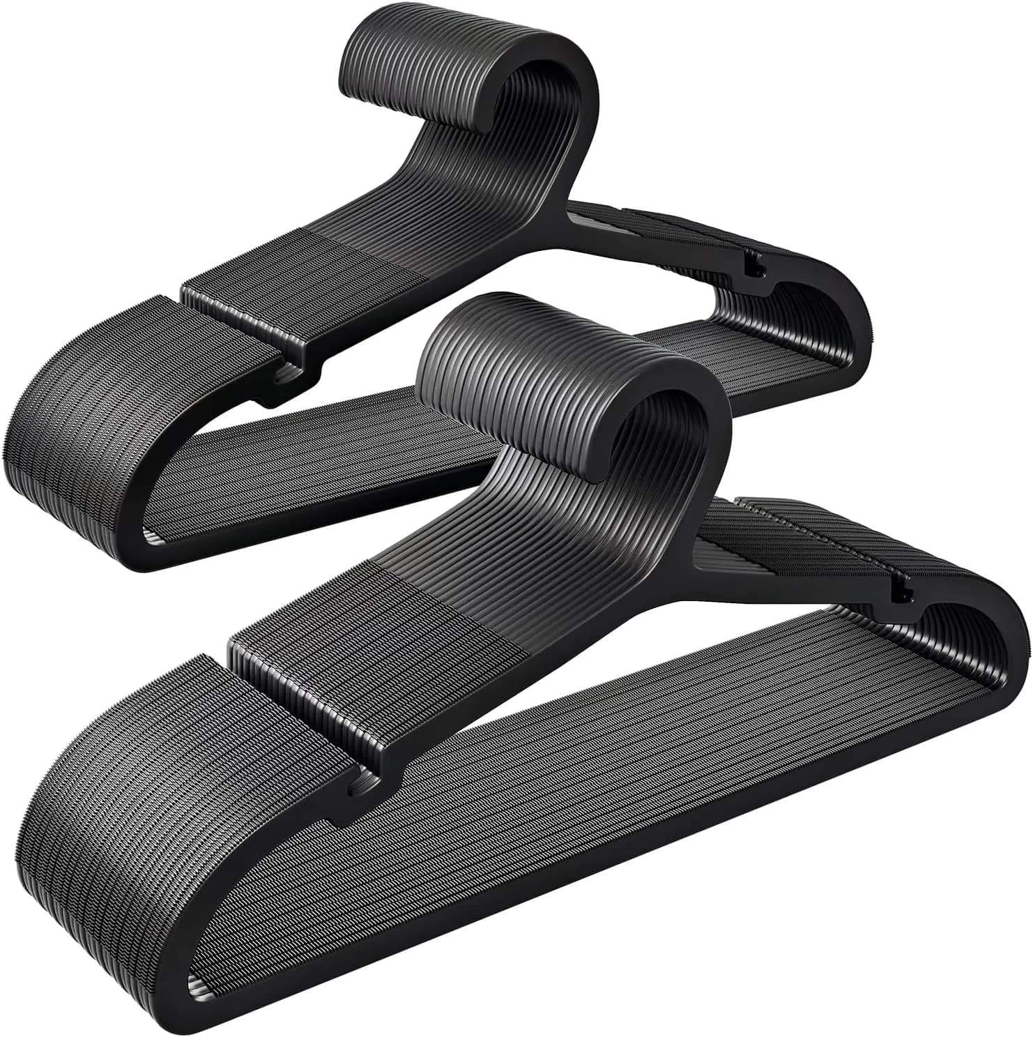 Pack of 50 Anti-slip Plastic Hangers, Spare and Resistant for Wet or Dry garments, Black