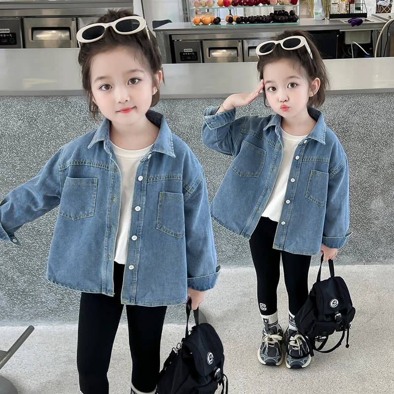 Short style newborn casual vintage jeans jacket blue coat age from 2 to 9 years kids baby solid spring autumn jeans outfit