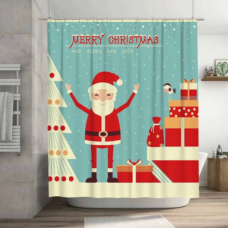 TU Tenda da doccia natalizia Decorazioni festive per le vacanze Set da bagno di buon Natale Sfondo in tessuto impermeabile