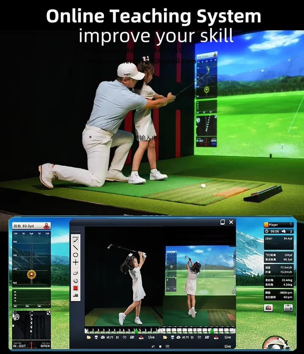 HaoMingIndoor Large Golf Simulator Interactive Projector with Double Layer Silent HD Impact Screen Perfect for Hitting Practice