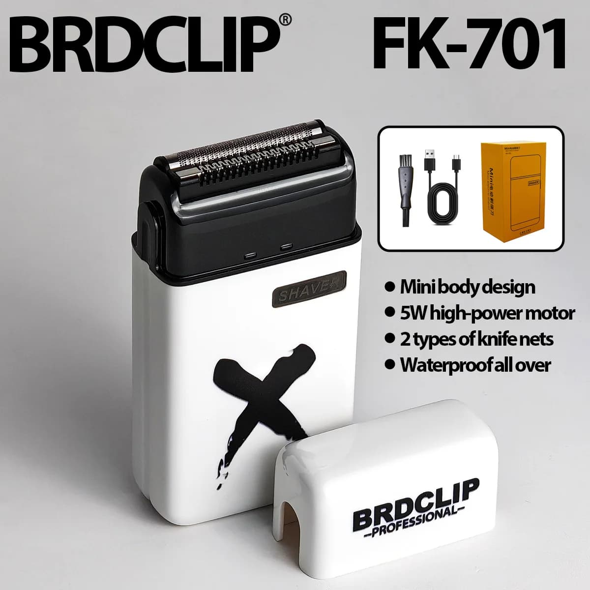 Rasoio elettrico professionale BRDCLIP FK-701 Barba Trimmer Mini Tagliacapelli maschile Alternativo Doppia lama Mesh 7000RPM