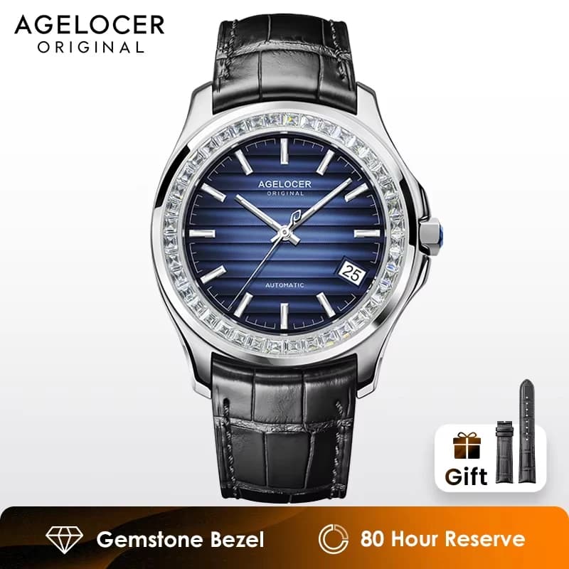AGELOCER Orologio Originale Baikal da Uomo, Grande Calendario, Formale, Automatico, Meccanico, con Diamanti, Regalo di Compleanno per Uomini