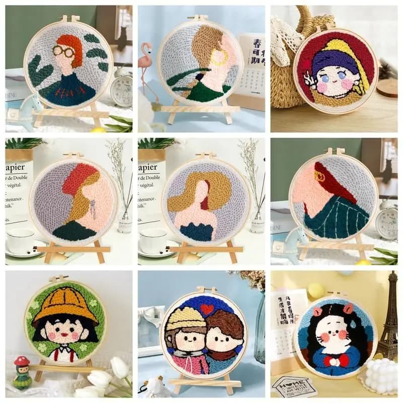 CHENISTORY DIY Punch Needle Kit for Beginners Girl Pattern Hoop Embroidery Embroidery Punch Needle Starter Craft Set Decorations