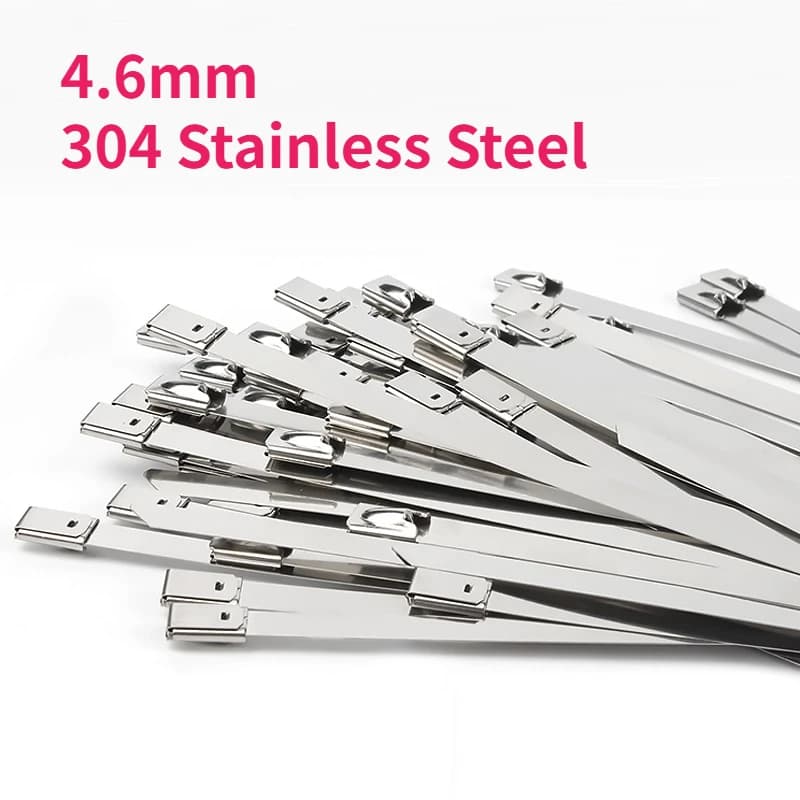 100pcs 4.6mm 304 Stainless Steel Self-locking Cable Ties Duty Heat Proof Reusable Metal Zip Ties For Exhaust Pipe Wiring Harness