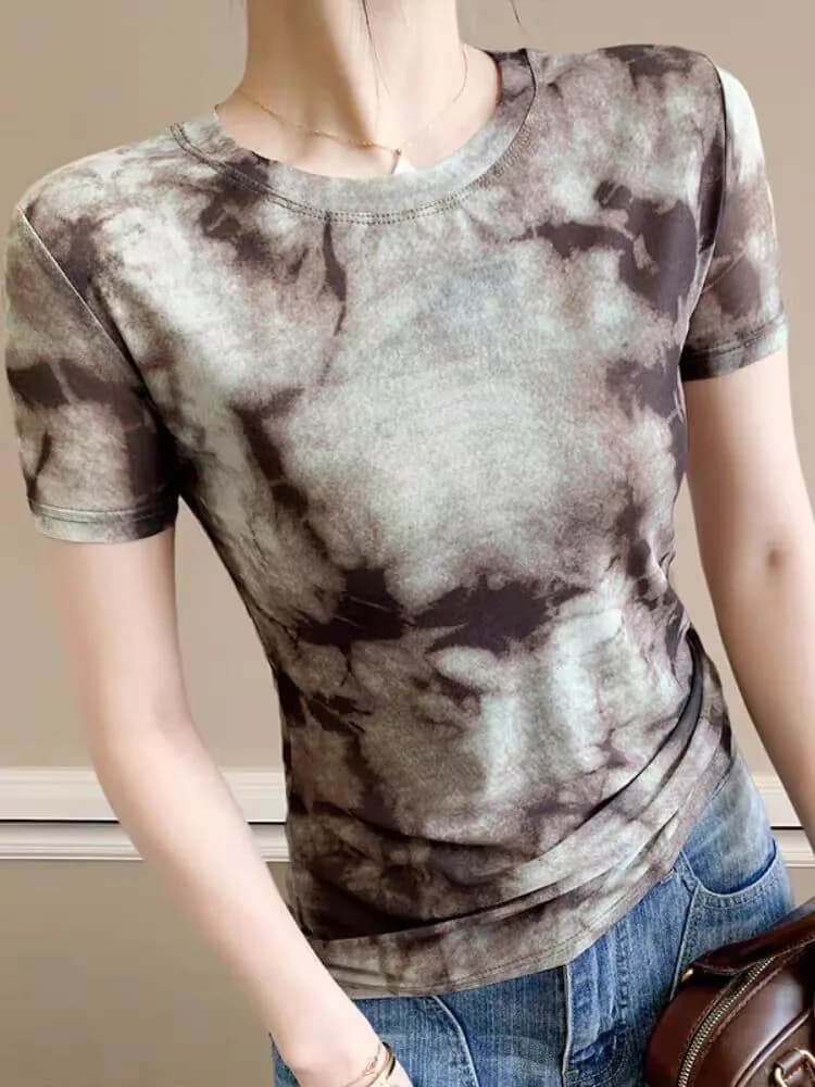 2025 High Street T-shirt femminile Primavera Estate Donna S-3XL Manica corta Stampa artistica Chic Top Tee Geometrica Arte astratta Tie-dye