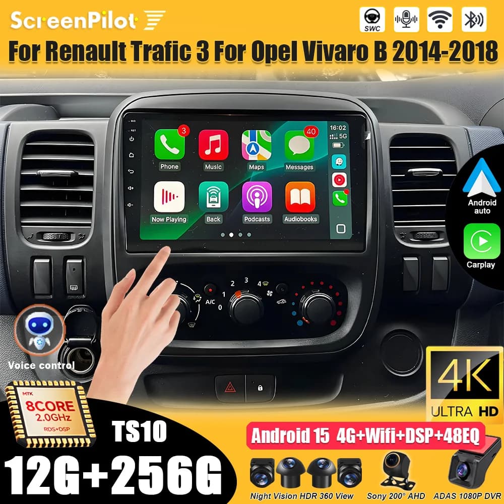 Per Renault Trafic 3 per Opel Vivaro B 2014 2015 2016 2017 2018 Autoradio Android 15 Lettore video multimediale Carplay 8 Core DSP
