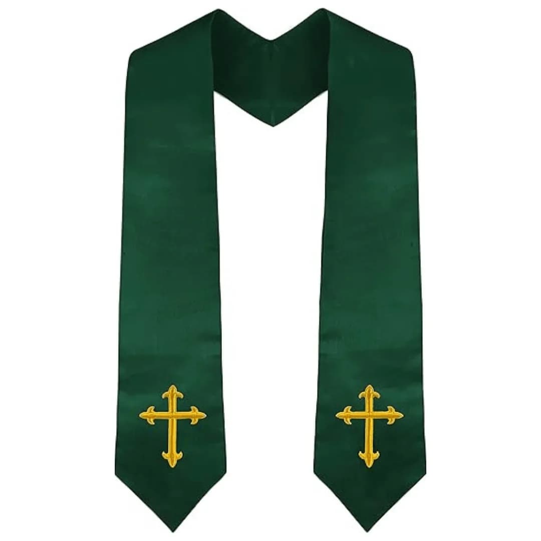 Reversible Clergy Stole Double Sided Priest Stole Gold Cross Embroidery Tassel Trim Church Pastor Scarf Catholic Liturgical Stol