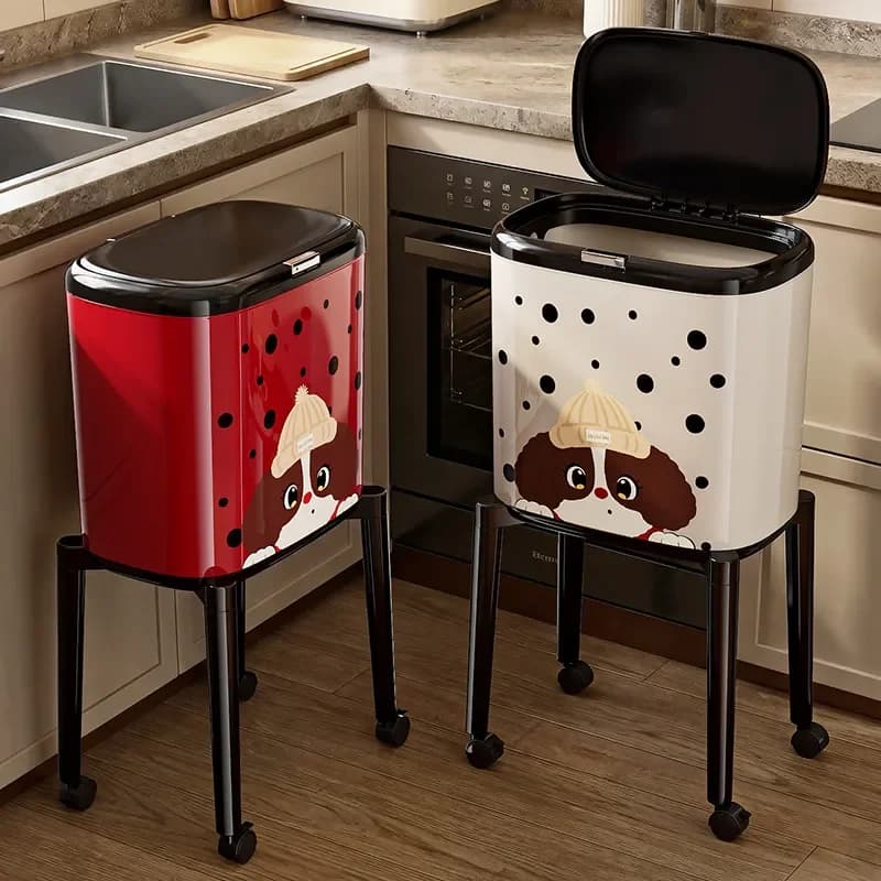 Ergonomic Tall Kitchen Trash Can with Lid Removable Waste Bin for Home Bathroom No Bending Garbage Storage Cylinder