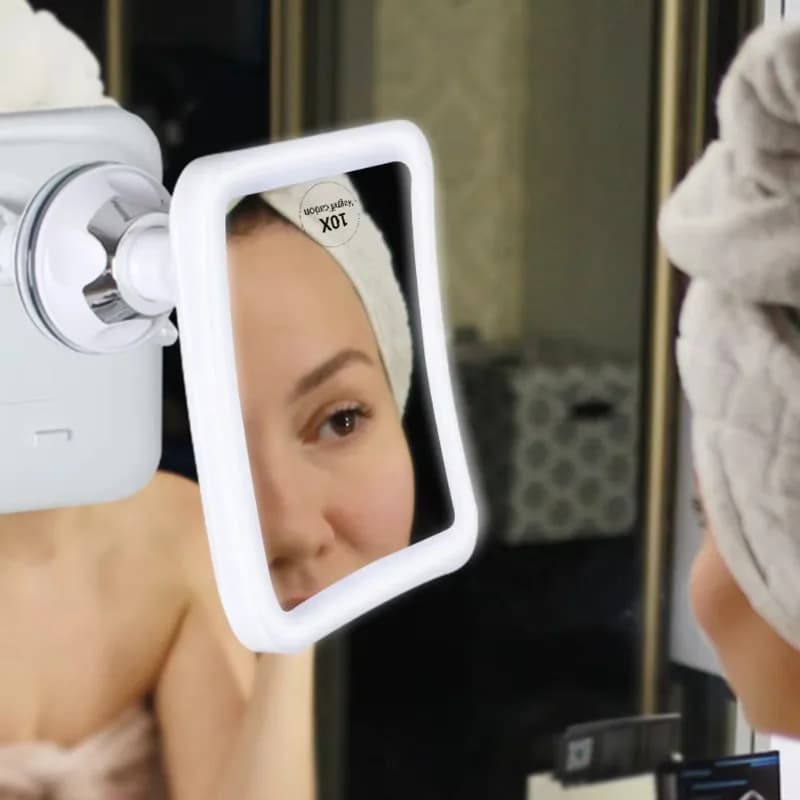 Powerful Square Led Mirror Makeup Magnification Cosmetic Mirrors Lighted Bathroom Makeup Mirror With Suction Cup