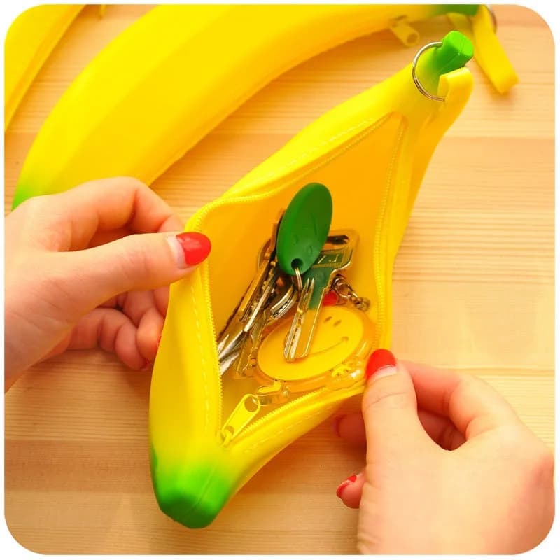 Portamonete in silicone Yellow Banana – Portafoglio multifunzione carino e innovativo per monete, chiavi e penne