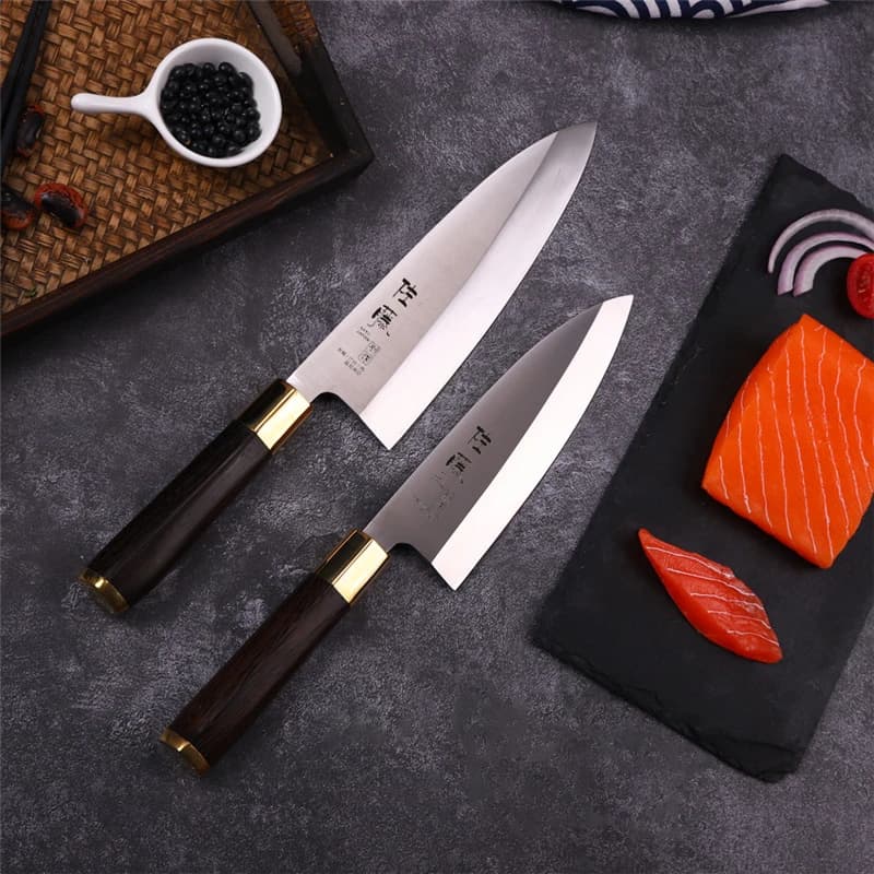 Coltello Deba Lama a taglio singolo Acciaio inossidabile Wenge e manico in rame Affettare Mannaia per sushi Sashimi Chopper per carne Coltello da cucina