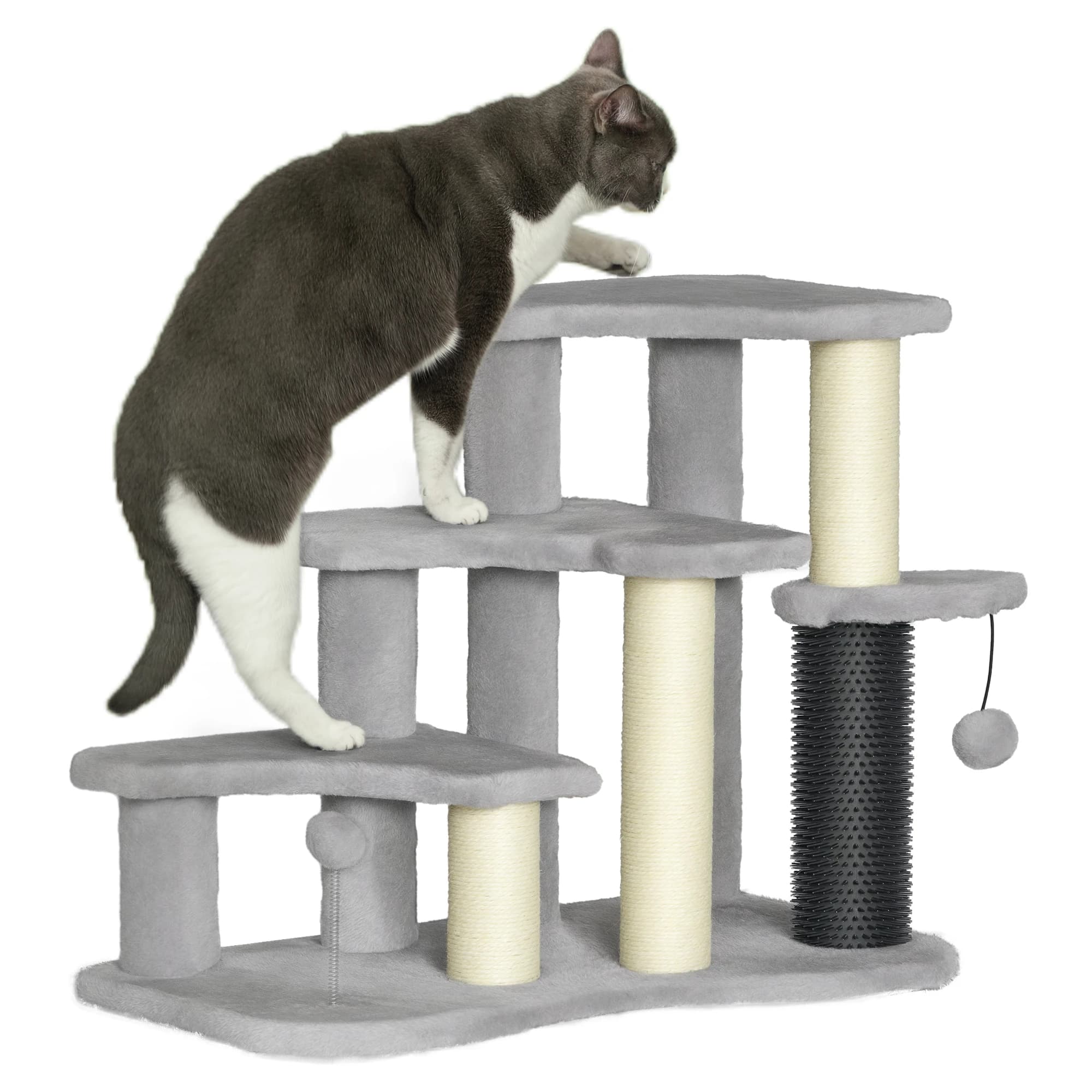 Albero per Gatti da Interno da 41 Pollici con Tiragraffi in Legno, Cuccia, Letti e Palline Giocattolo, Bianco Crema