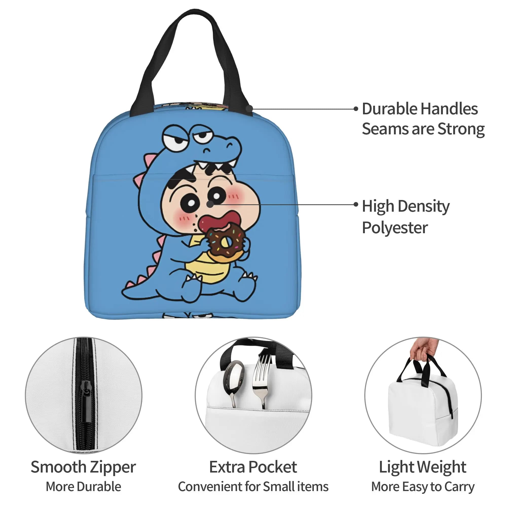 Crayons S-Shinchans Insulated Lunch Tote Bag for Women Anime Funny Print Portable Thermal Cooler Bento Box Work School Travel