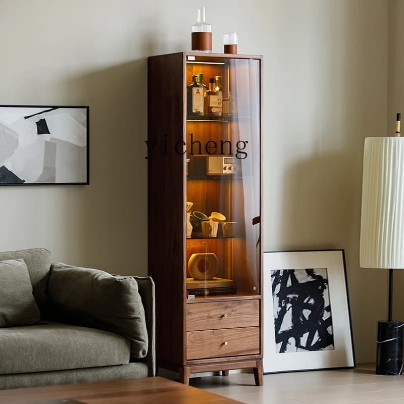ZYA armadietto portaoggetti in legno massello di noce nera moderno armadietto per vino in vetro di lusso leggero TV libreria arredamento della camera