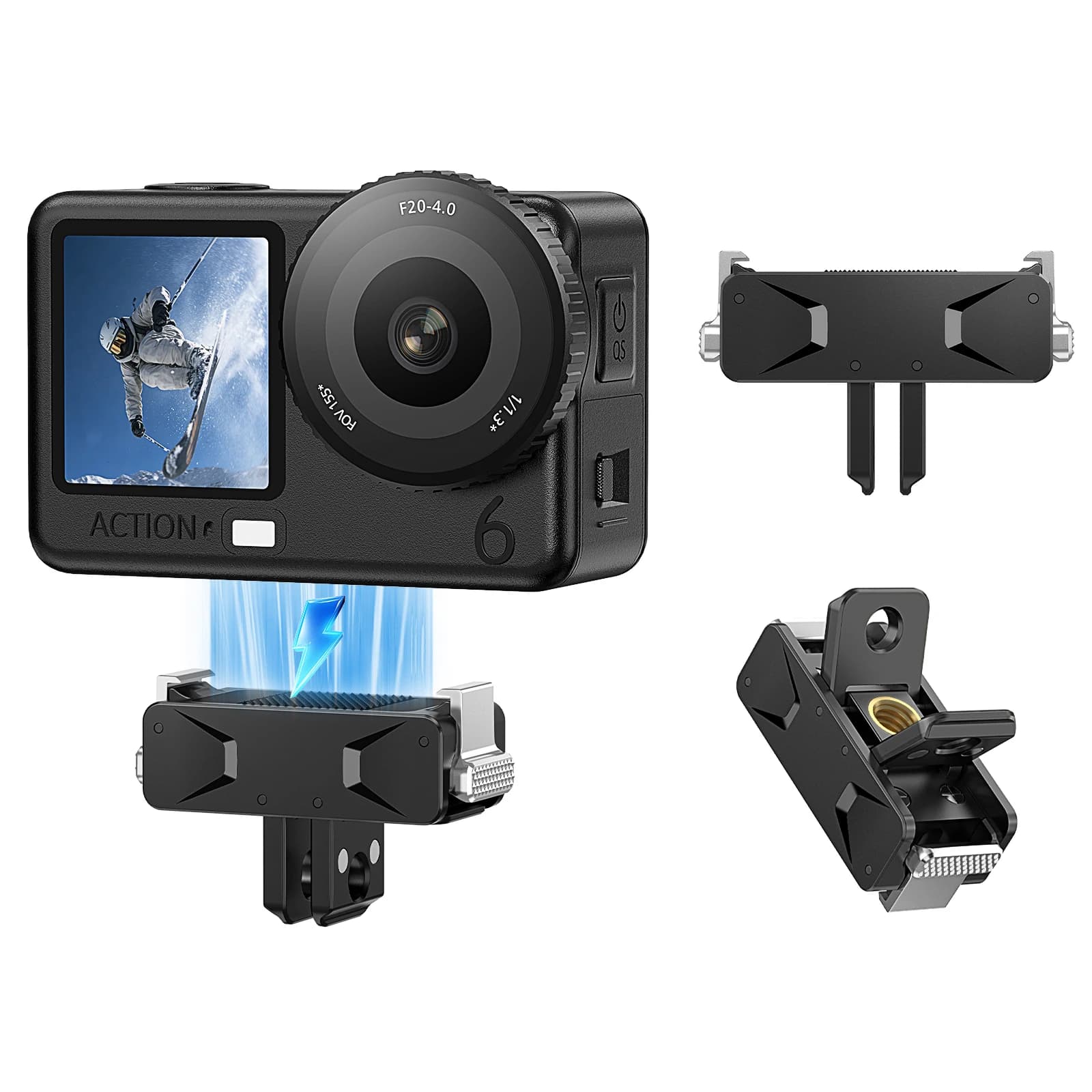 Adattatore di Montaggio DJI Osmo Action per 3/4/5 Pro/6/OSMO 360/Nano, Doppia Interfaccia a Vite da 1/4" e Artiglio per Treppiede e Supporto a Testa