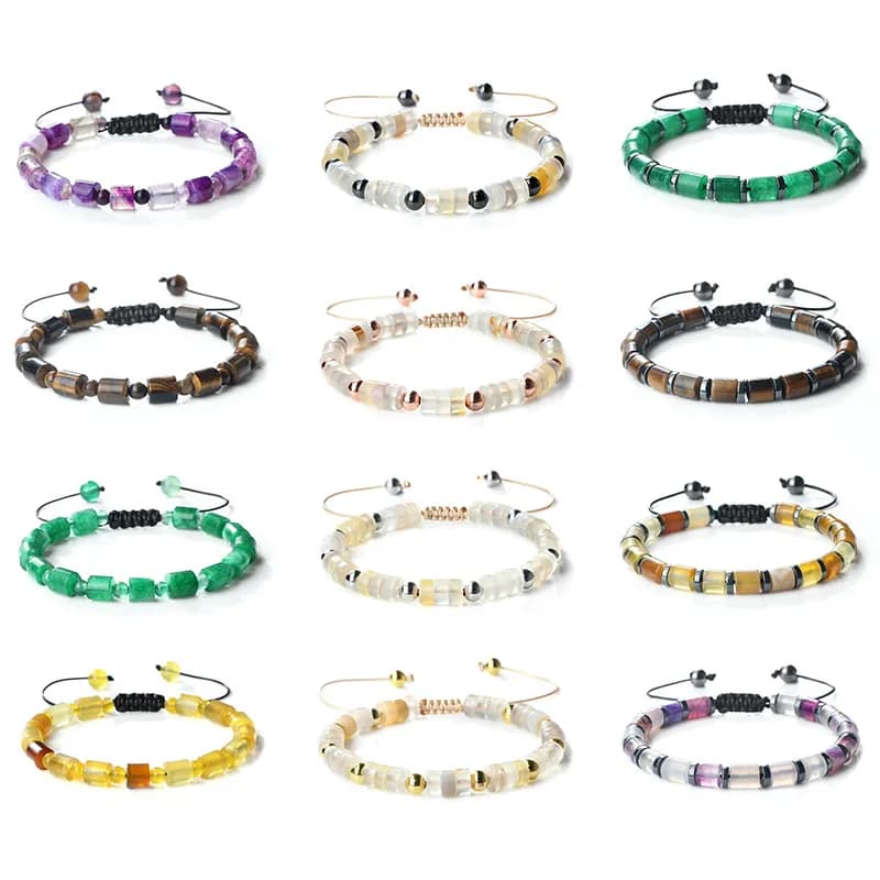 5 pz/lotto braccialetto di pietra di agata fatto a mano gioielli colorati in rilievo Boho con corda regolabile regalo di cristallo curativo per le donne