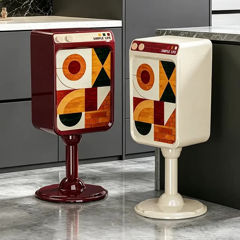 Kitchen Trash Can Light Luxury Retro Audio Modeling Food Waste Bin Press Elastic Cover Storage Bucket High Foot Sanitary