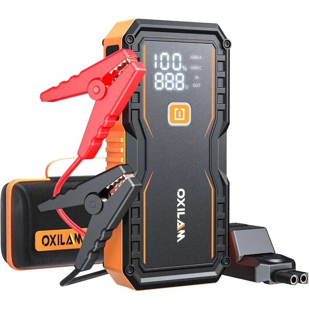 OXILAM Jump Starter 6000A per tutti i gas/12L Diesel, avviamento a ponticello per batteria per auto portatile, scatola di emergenza al litio 12V con cavi jumper,