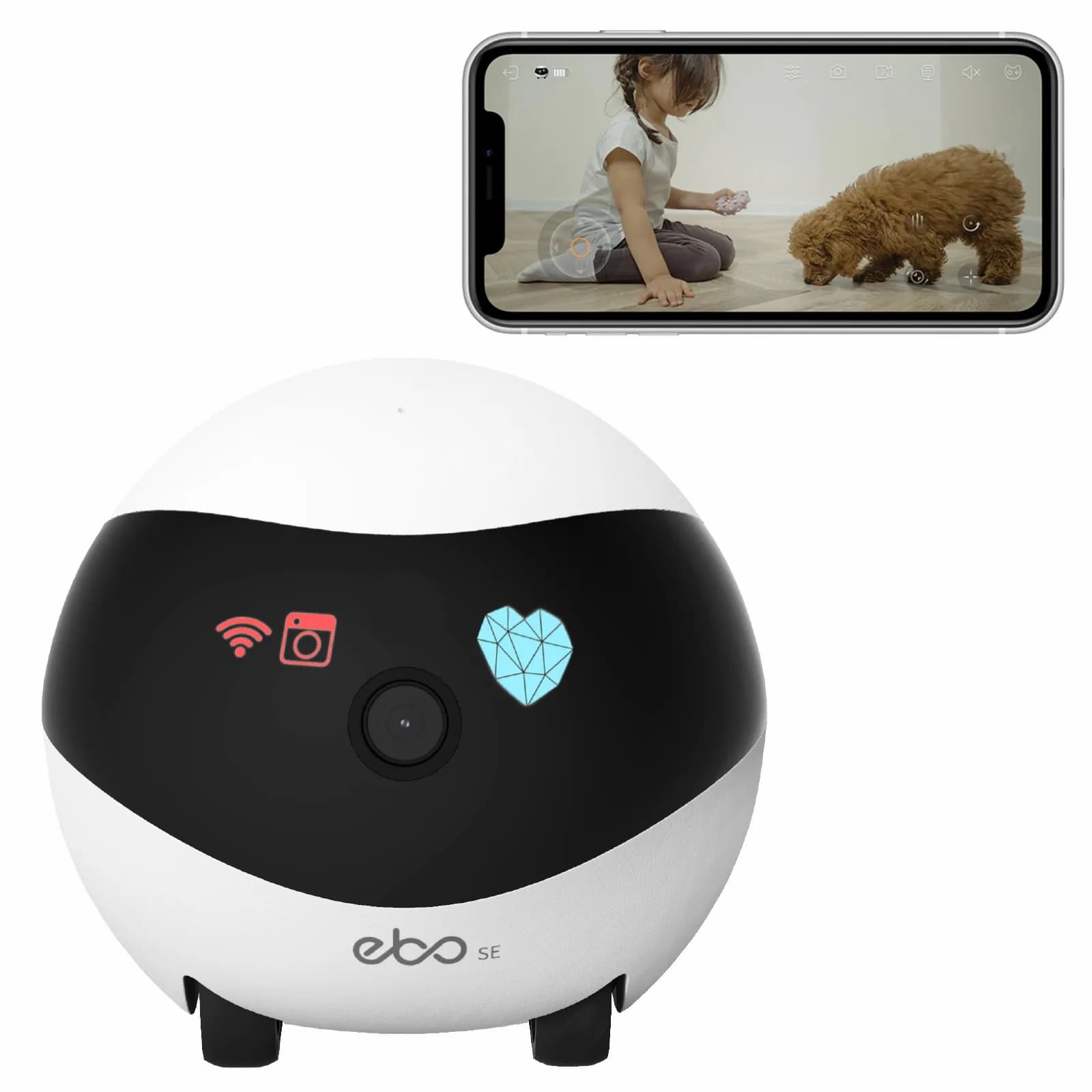 EBO SE Smart Home Robot Companion con telecamera di sicurezza Monitor familiare audio HD 1080P per sorveglianza e controllo audio