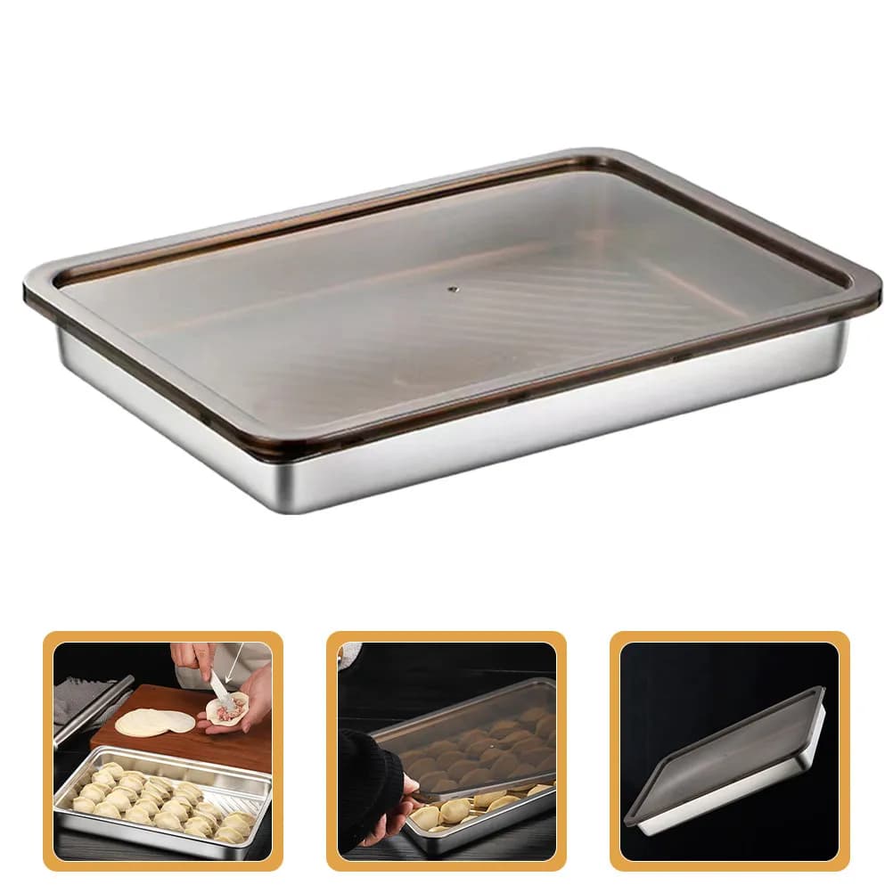 Contenitore per Ravioli in Acciaio Inox e Materiale PP, Scatola Ermetica per Congelatore, Contenitore per Frigorifero per Ravioli, Anti-odore