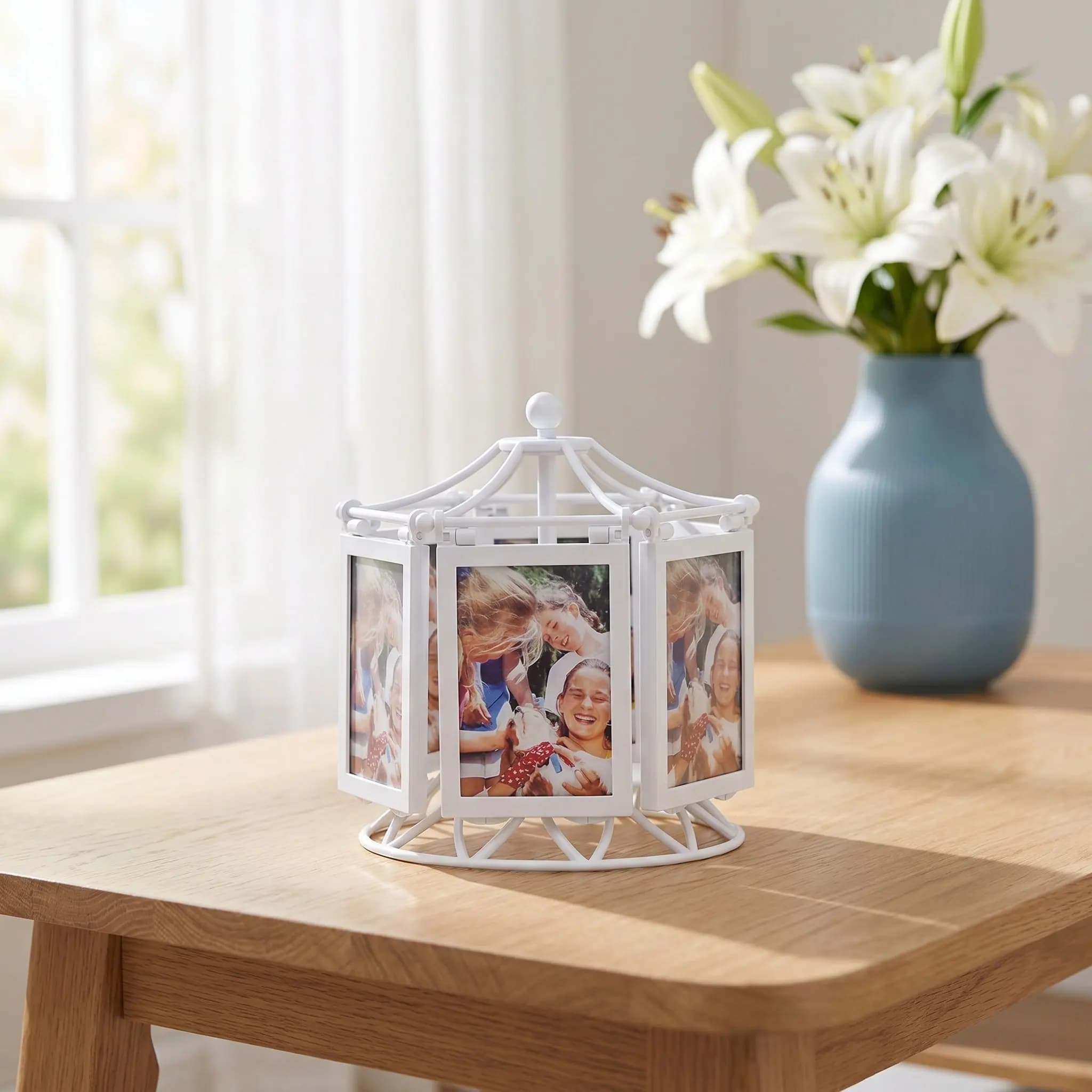 Cornice Girevole da Tavolo per Foto con Rotazione Fluida a 360°, Elegante Cornice Espositiva per Foto per Cucina, Scaffale, Camera da Letto
