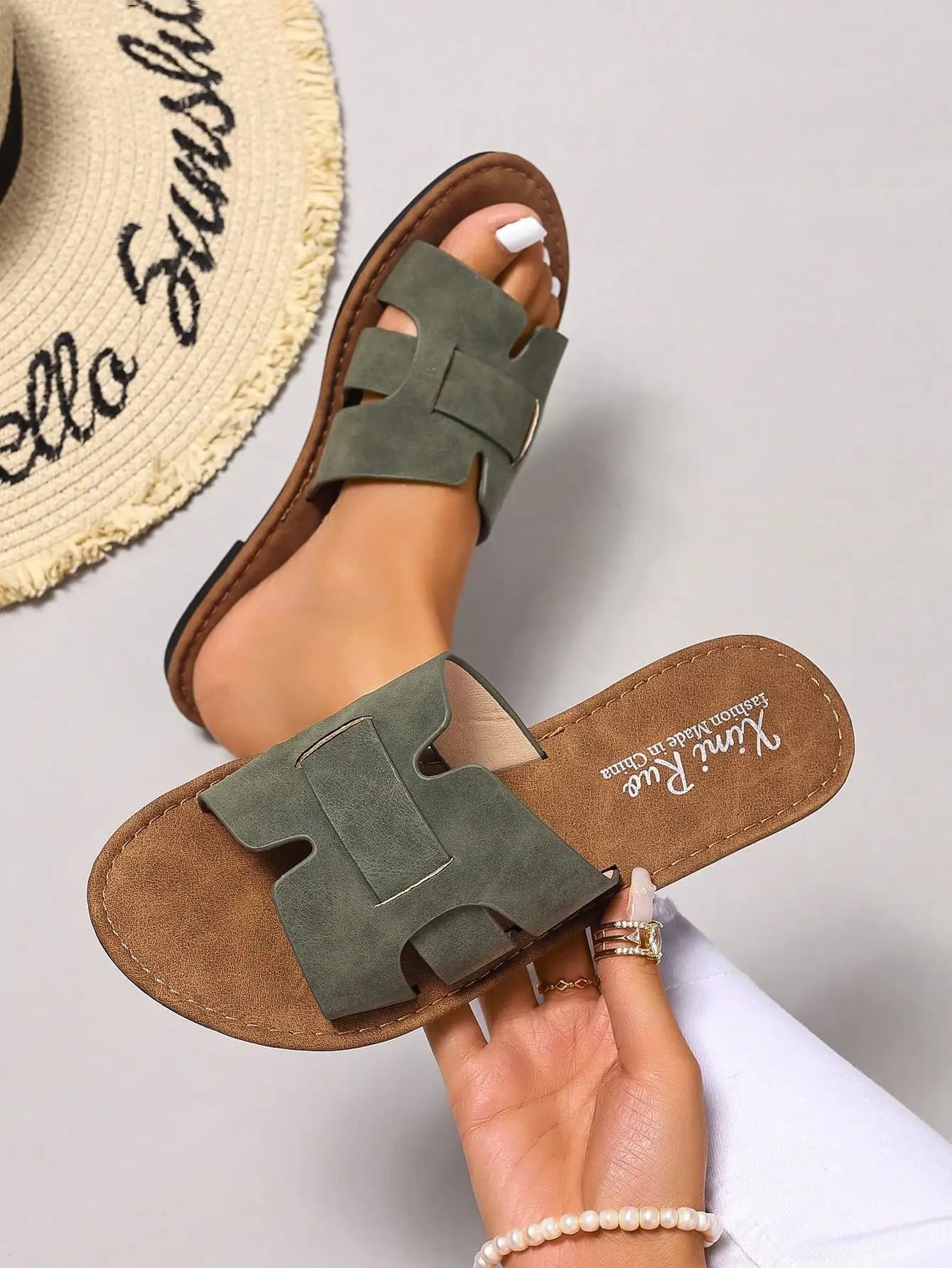 Sandali casual piatti con punta aperta e slip-on per donna, stile coreano, da spiaggia, estivi