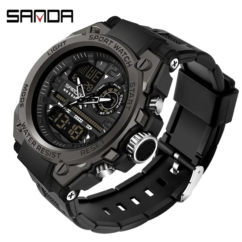 Sanda 6024 Men's Sports Watches G Style LED Digital Waterproof Military Watches Relogio Quartz Military Watch Double Display