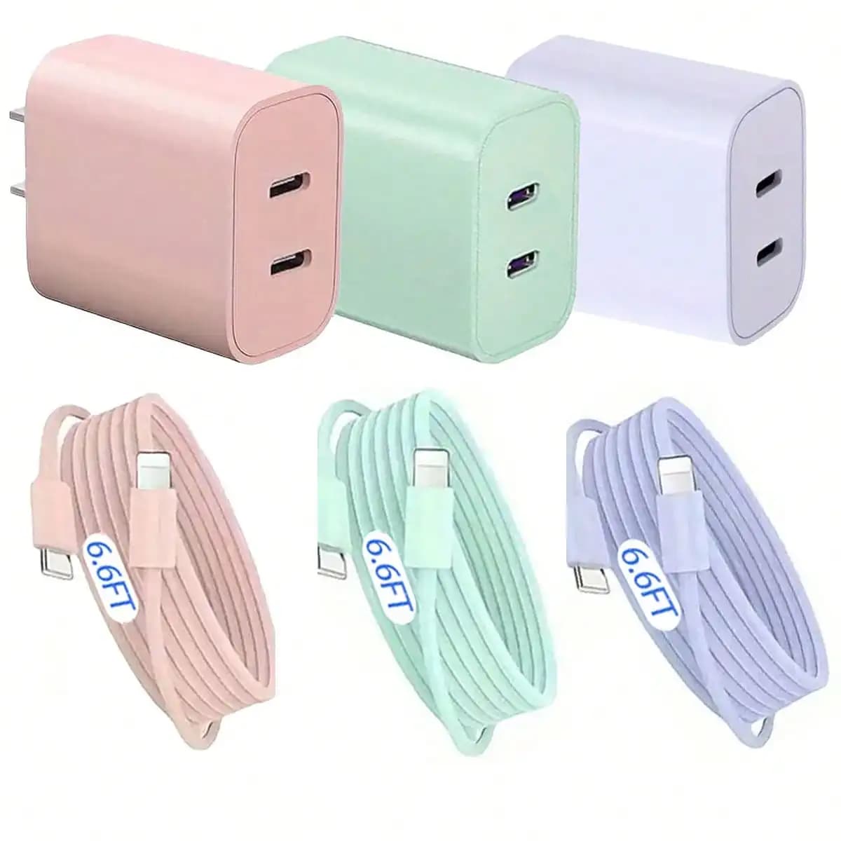 Set caricabatterie rapido PD, 1 caricatore da parete USB-C con 2 cavi da USB-C a Lightning lunghi 2 m, adattatore di ricarica rapida compatibile con iPhone 11/12/13/14 Pro Max XR XS Max X AirPods Pro