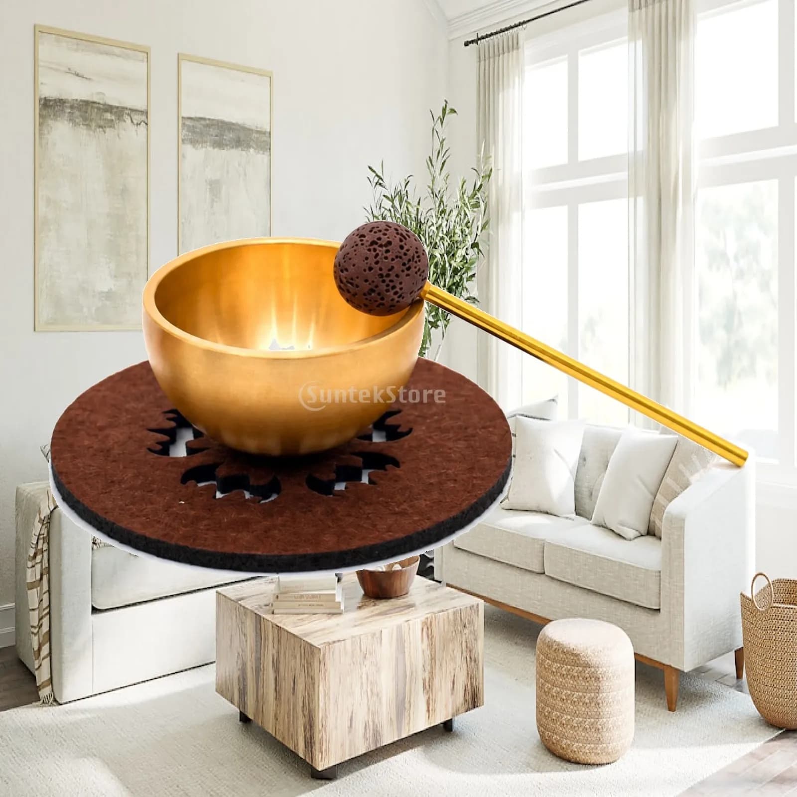 Handcrafted Brass Singing Bowl with Mallet for Sound Bath Meditation Deep Relaxation and Peaceful Table Decor